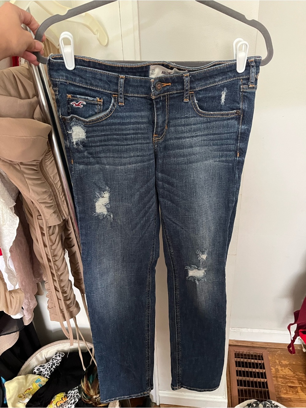 Hollister Distressed Dark Blue Cropped Jeans